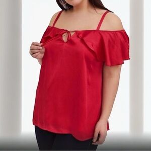 Torrid Red Chiffon Cold Shoulder Holiday Social Top 1X NWT